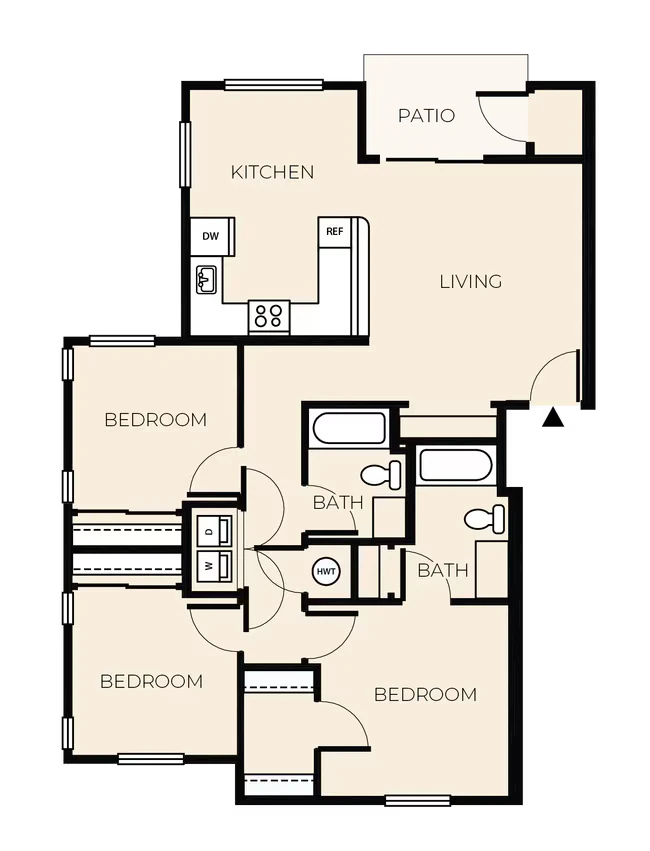 3 Bed 2 Bath  C3 E301 floor plan